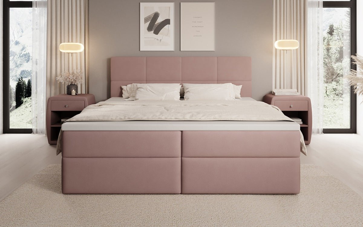Lit boxspring Levi en tissu avec rangement