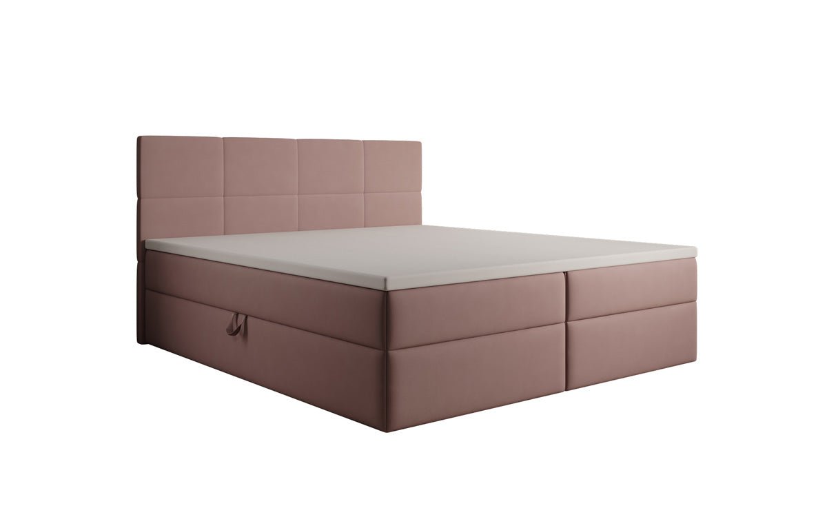 Lit boxspring Levi en tissu avec rangement