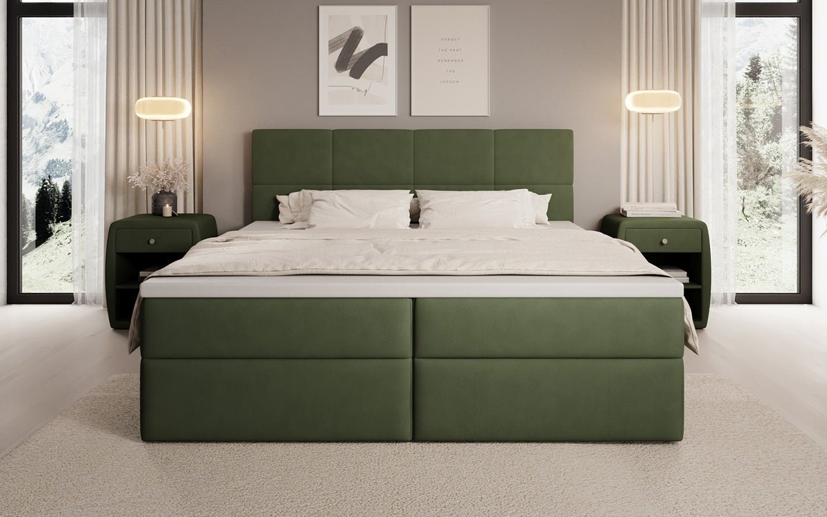 Lit boxspring Levi en tissu avec rangement