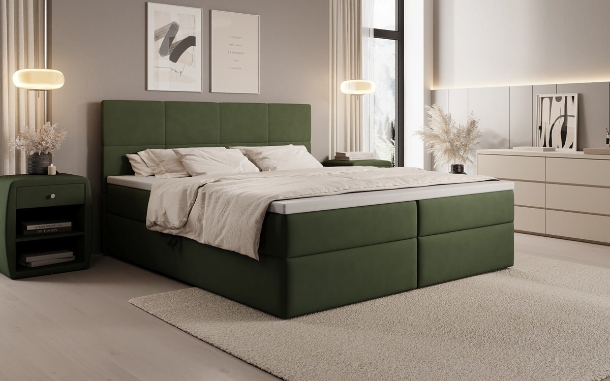Lit boxspring Levi en tissu avec rangement