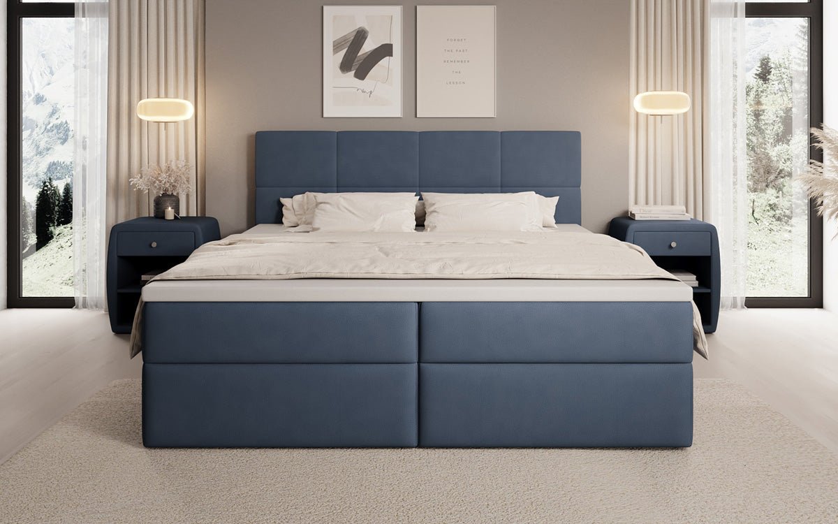 Lit boxspring Levi en tissu avec rangement