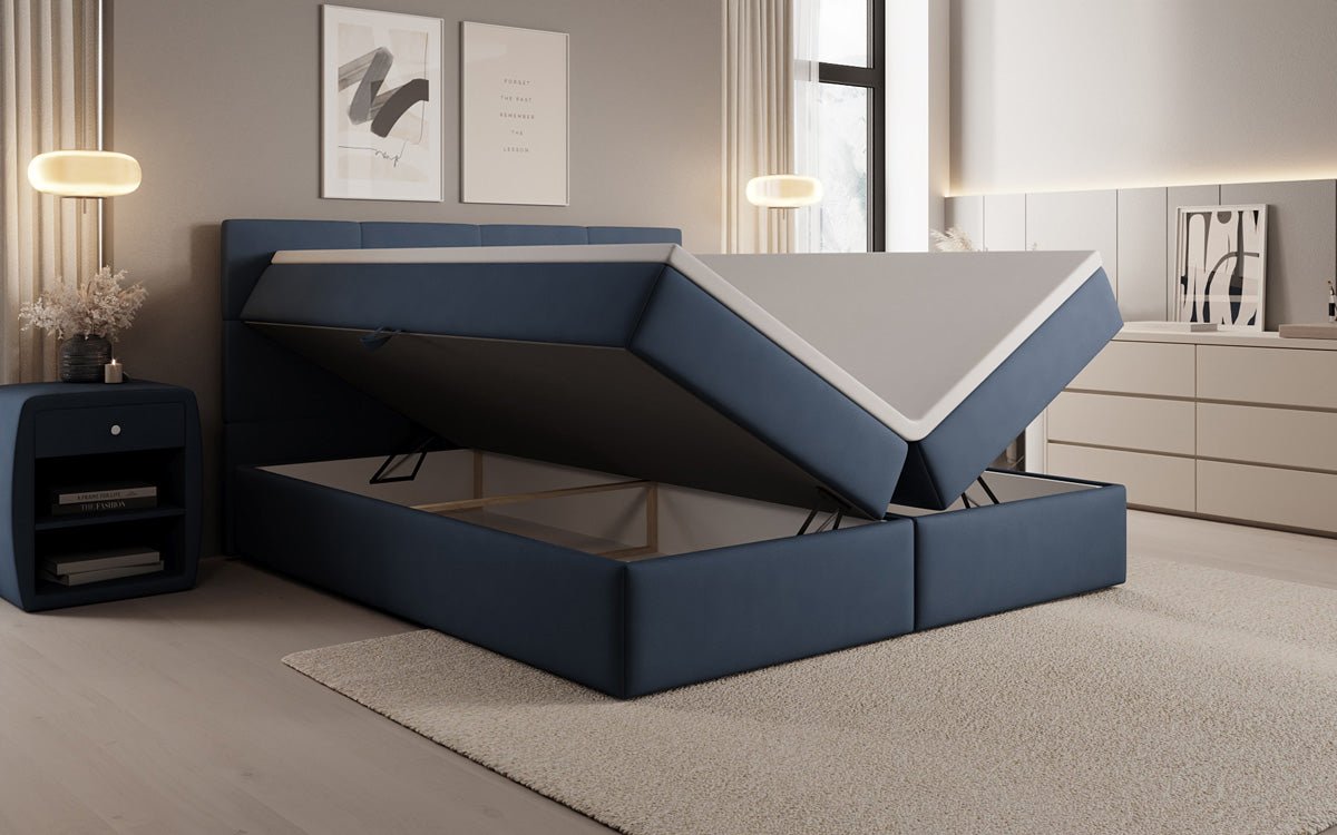 Lit boxspring Levi en tissu avec rangement