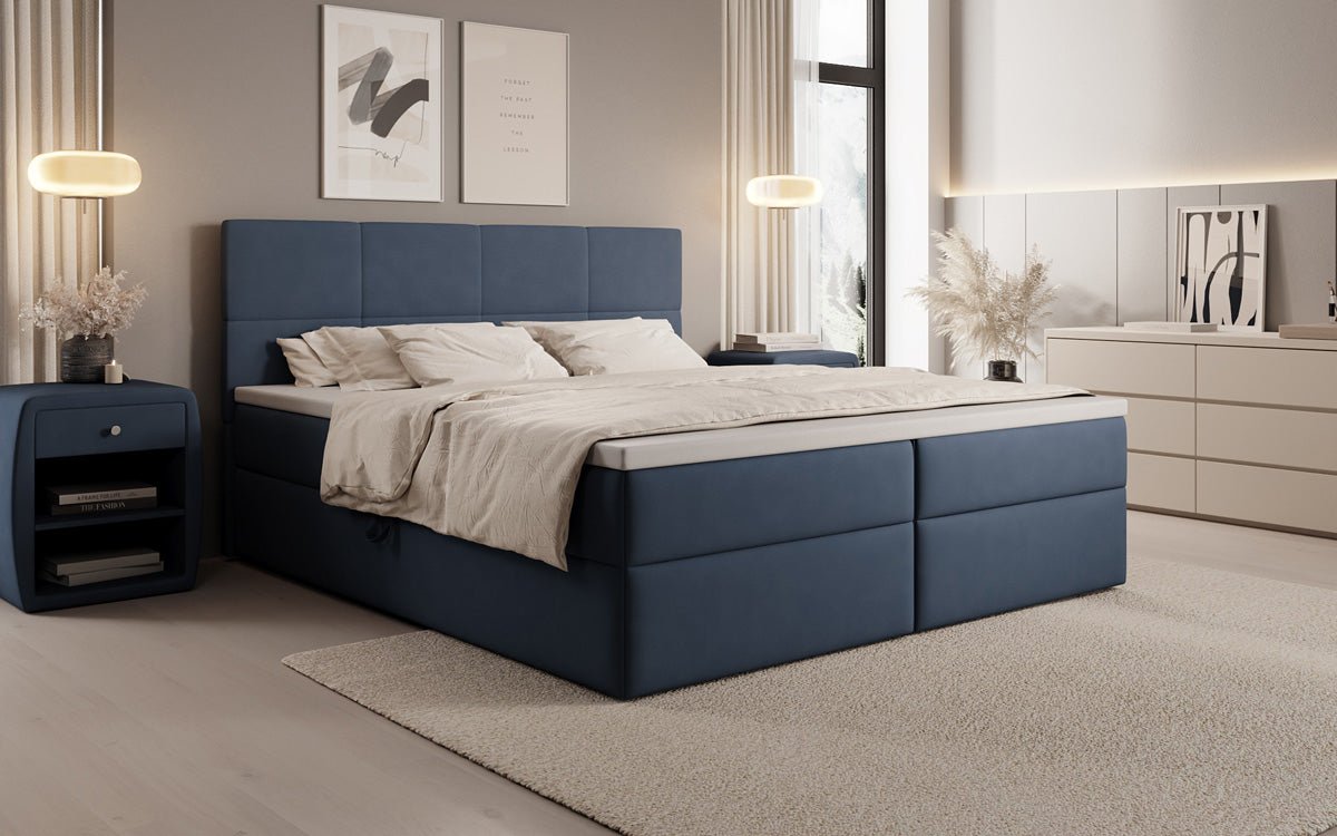 Lit boxspring Levi en tissu avec rangement