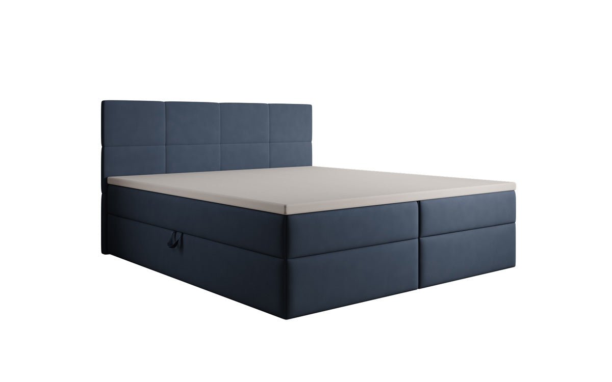 Lit boxspring Levi en tissu avec rangement