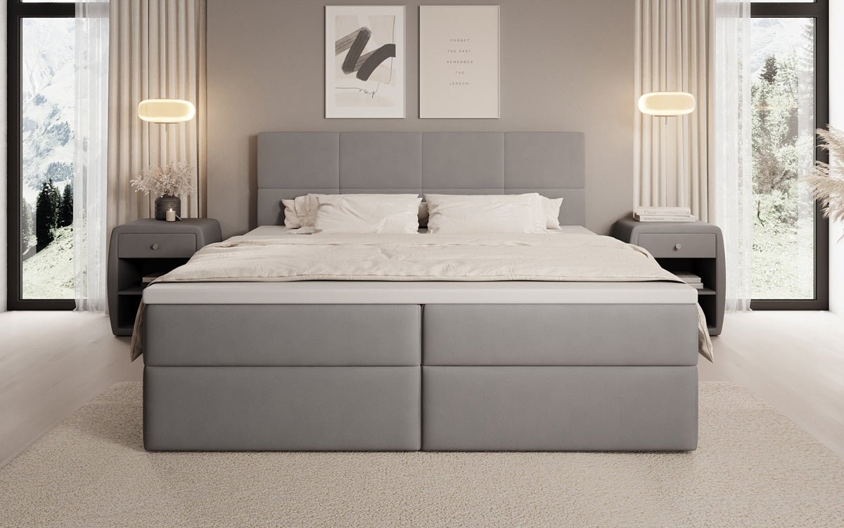 Lit boxspring Levi en tissu avec rangement