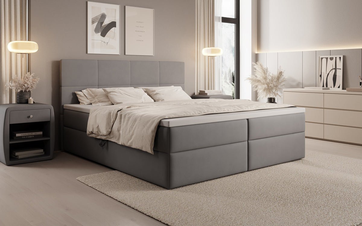 Lit boxspring Levi en tissu avec rangement