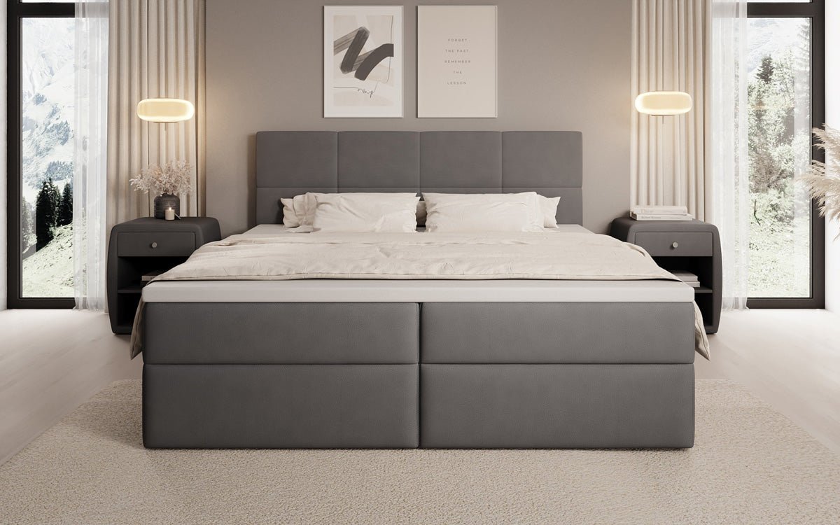 Lit boxspring Levi en tissu avec rangement