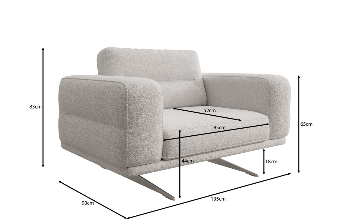 Fauteuil design Torino avec accoudoirs en Bouclé