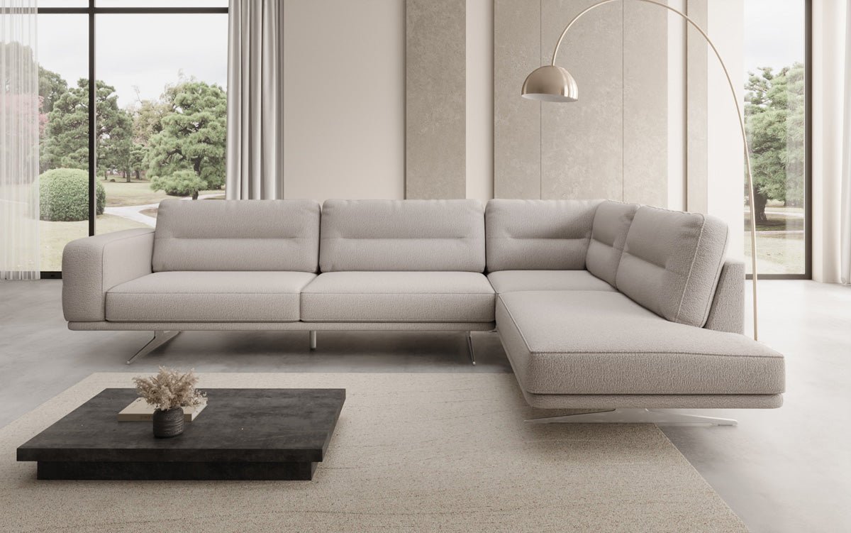 Designer-L-Sofa zou Torino am Bouclé