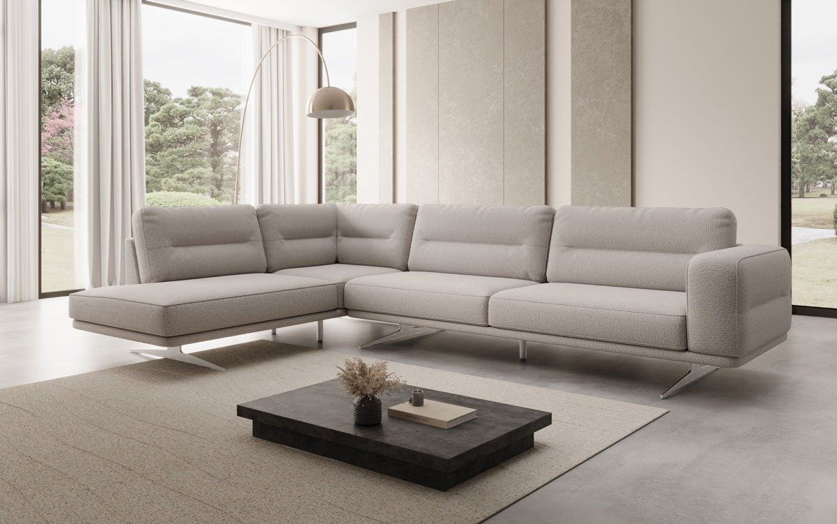 Designer-L-Sofa zou Torino am Bouclé