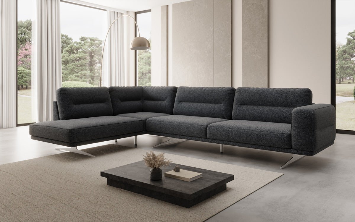 Designer-L-Sofa zou Torino am Bouclé