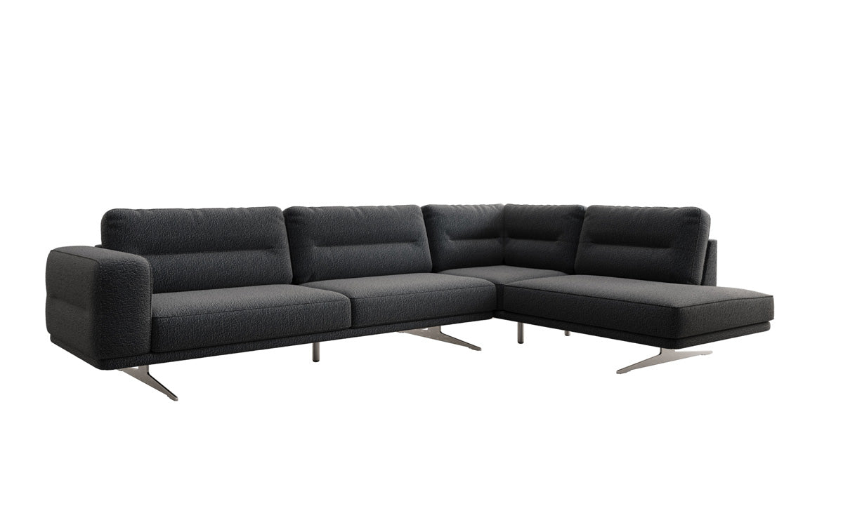 Designer-L-Sofa zou Torino am Bouclé
