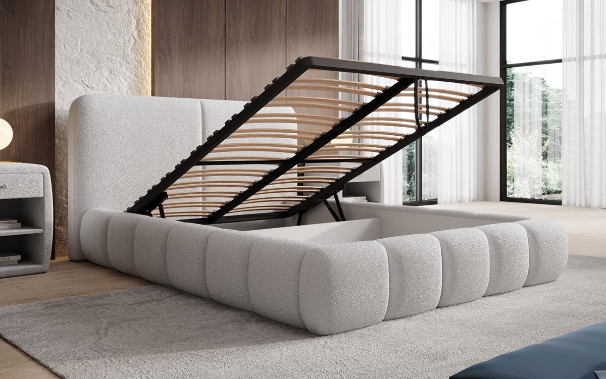 Designer-Polsterbett Lolita a Bouclé mat Stauraum