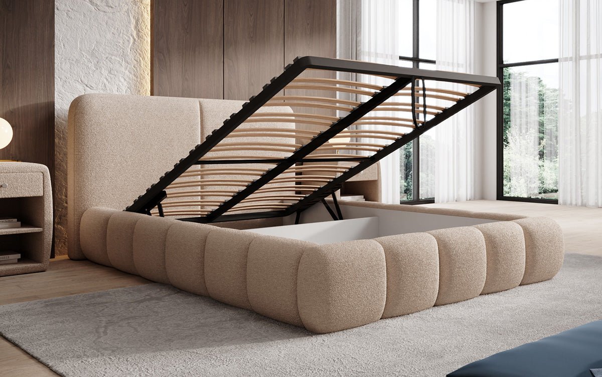 Designer-Polsterbett Lolita a Bouclé mat Stauraum