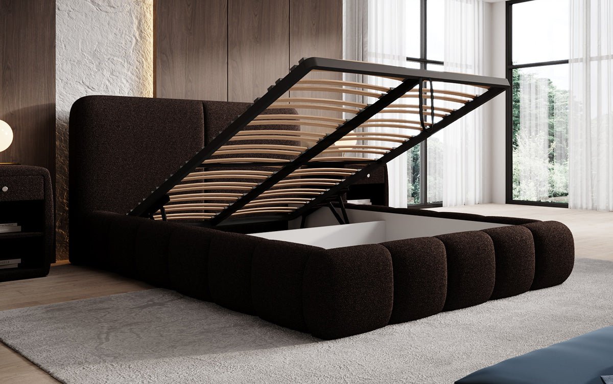 Designer-Polsterbett Lolita a Bouclé mat Stauraum