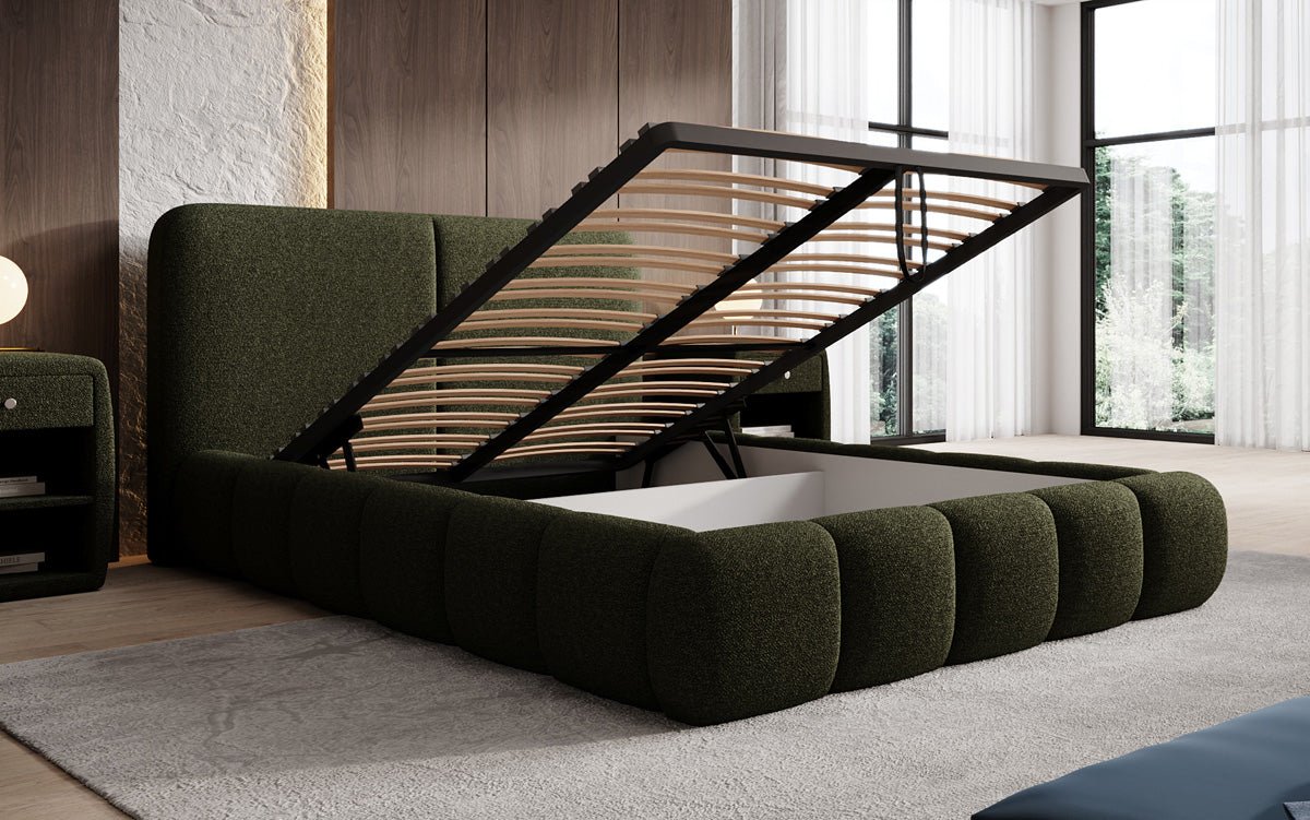 Designer-Polsterbett Lolita a Bouclé mat Stauraum