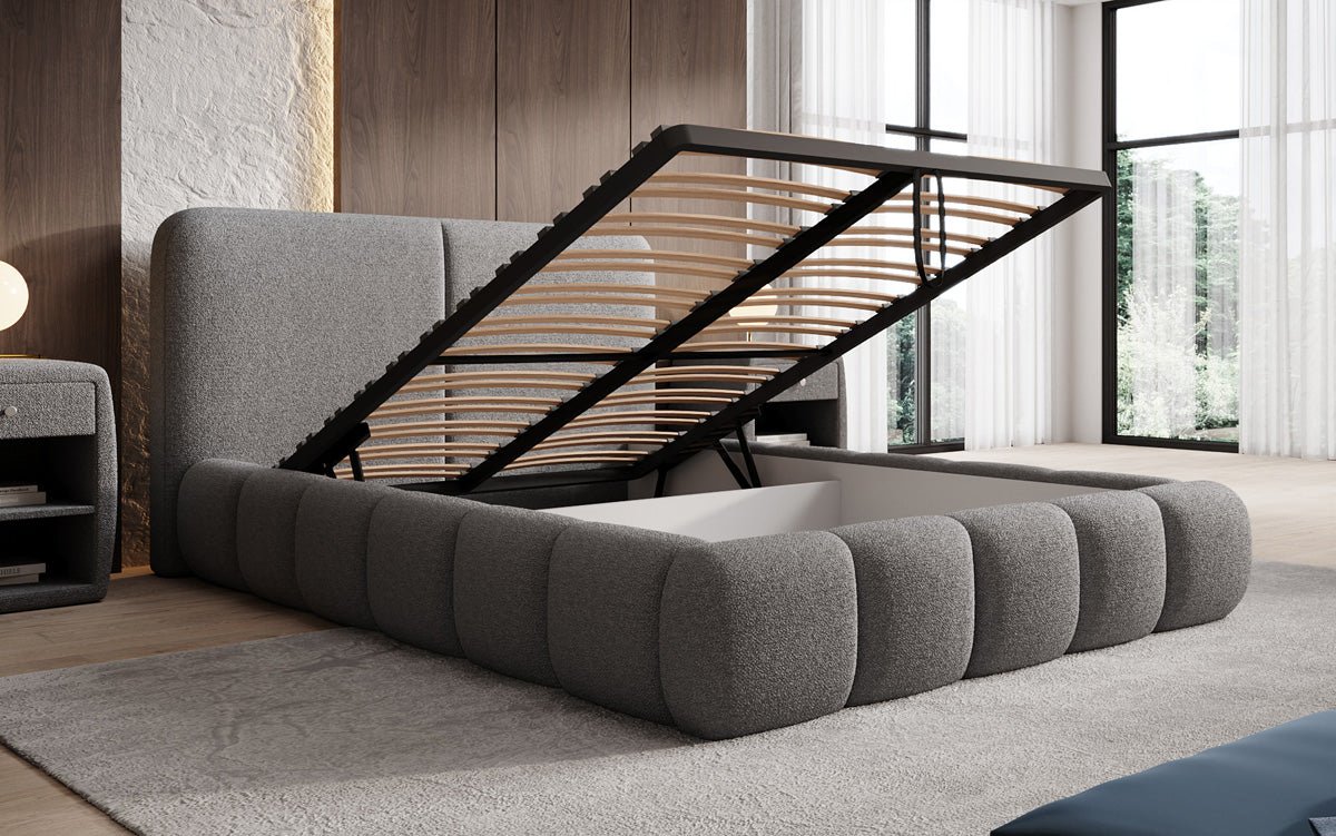 Designer-Polsterbett Lolita a Bouclé mat Stauraum