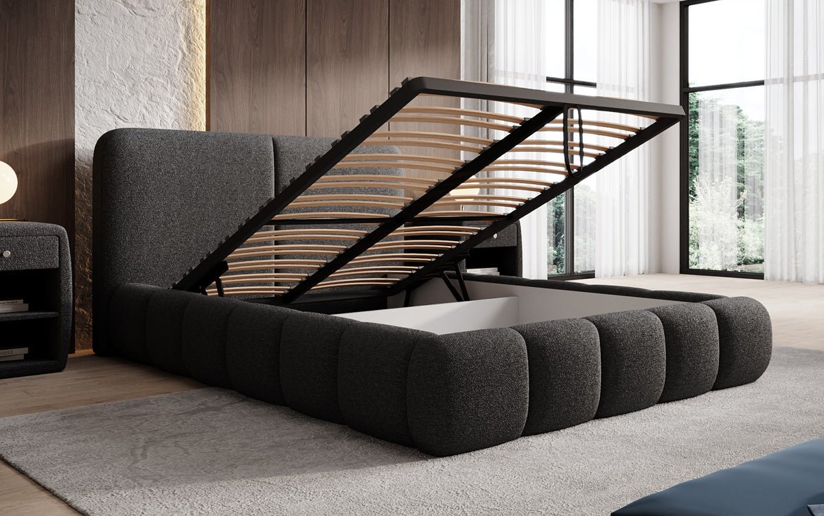 Designer-Polsterbett Lolita a Bouclé mat Stauraum