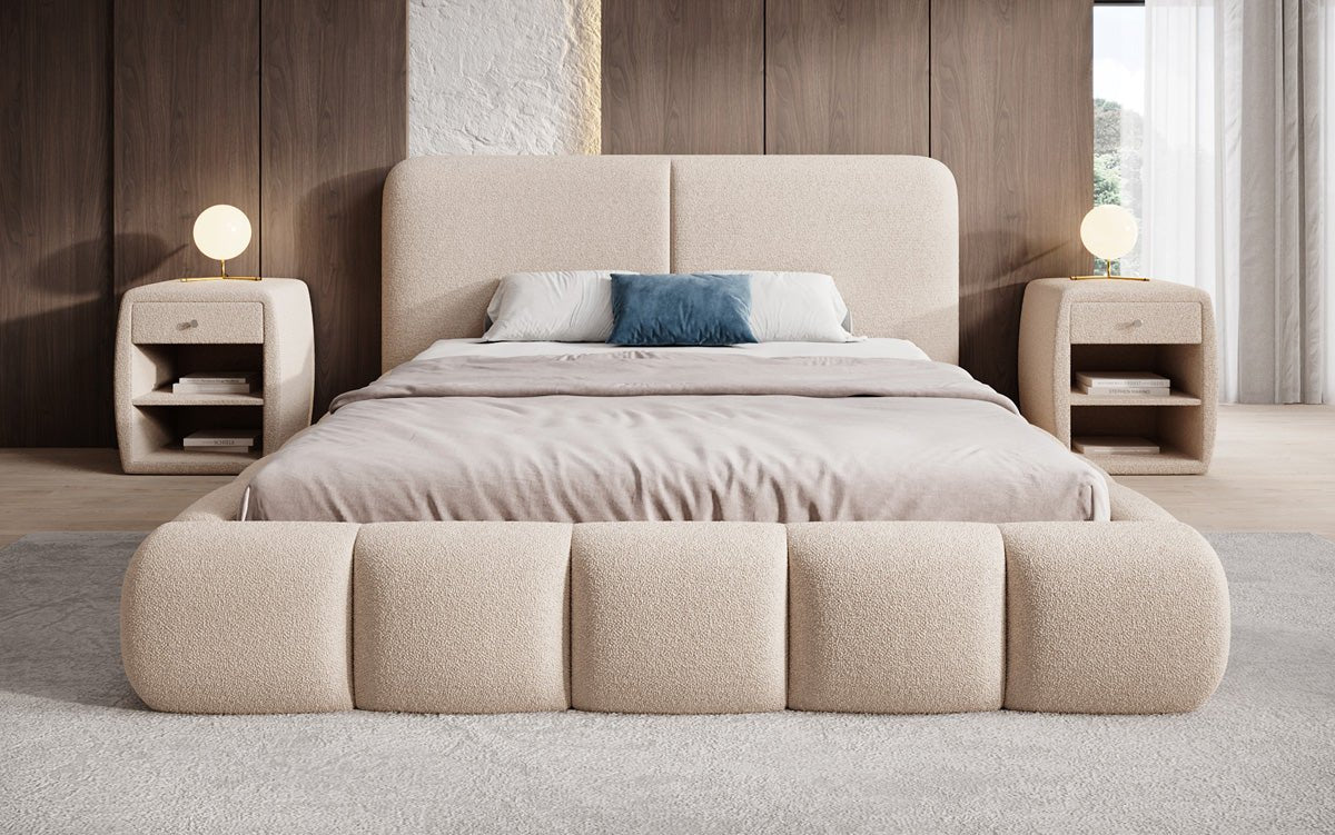 Designer-Polsterbett Lolita a Bouclé mat Stauraum