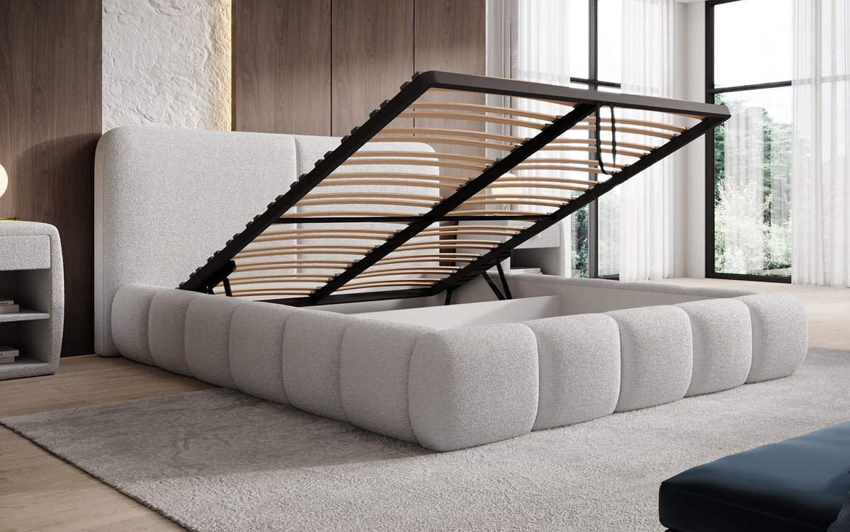 Designer-Polsterbett Lolita a Bouclé mat Stauraum