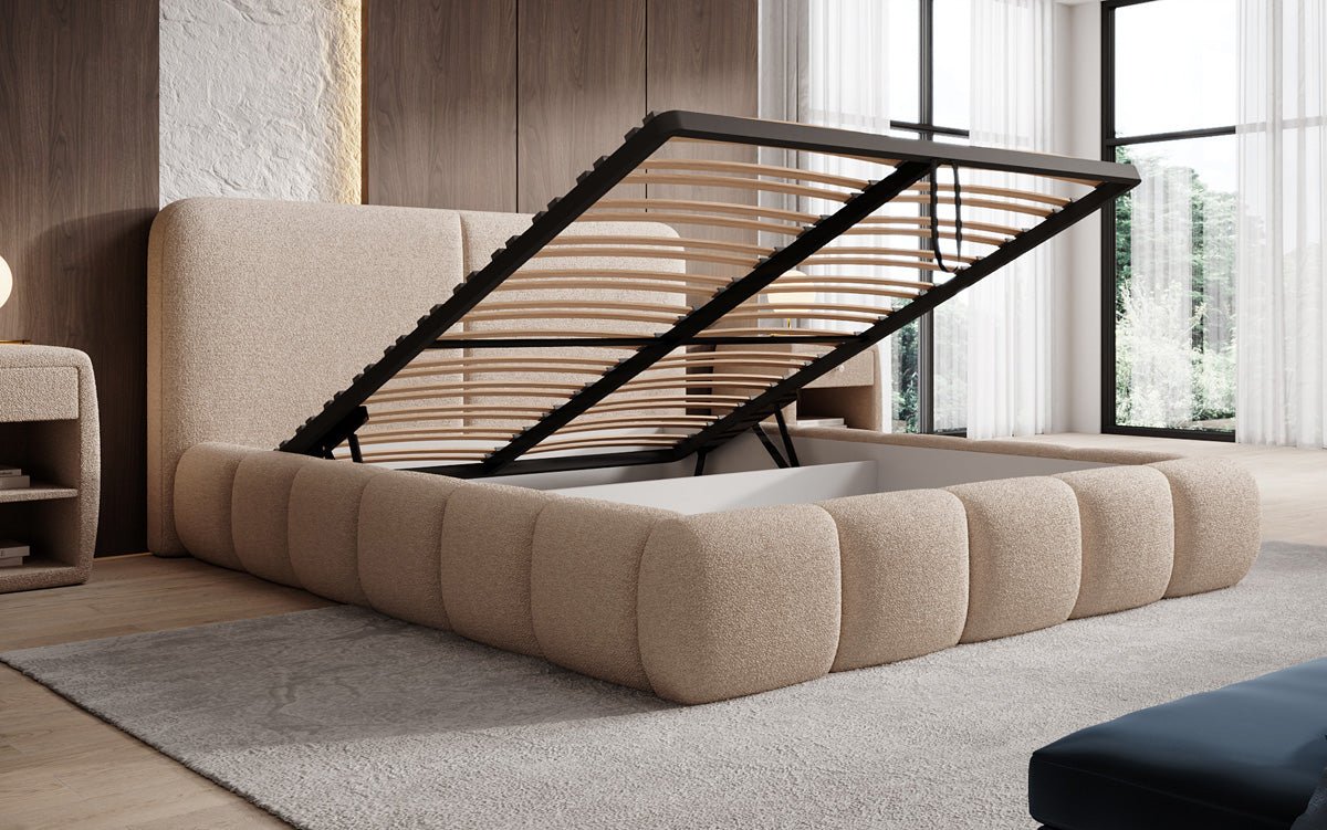 Designer-Polsterbett Lolita a Bouclé mat Stauraum
