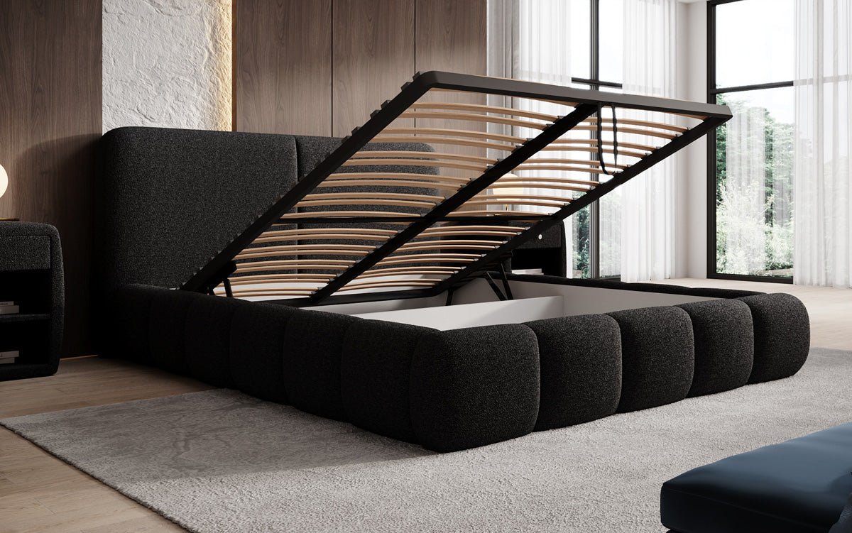 Designer-Polsterbett Lolita a Bouclé mat Stauraum