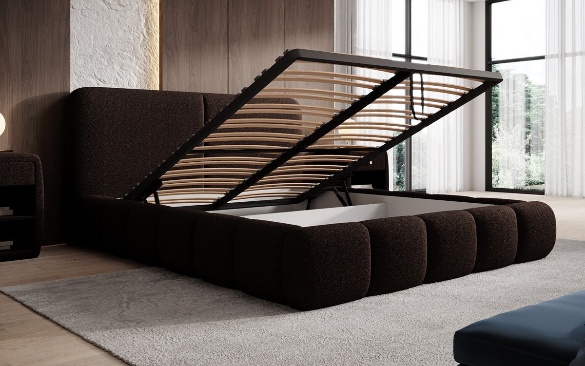 Designer-Polsterbett Lolita a Bouclé mat Stauraum