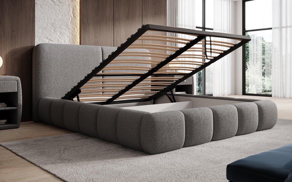 Designer-Polsterbett Lolita a Bouclé mat Stauraum