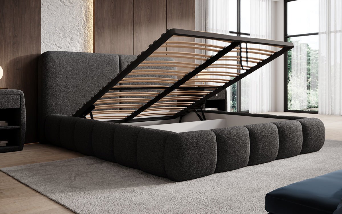 Designer-Polsterbett Lolita a Bouclé mat Stauraum