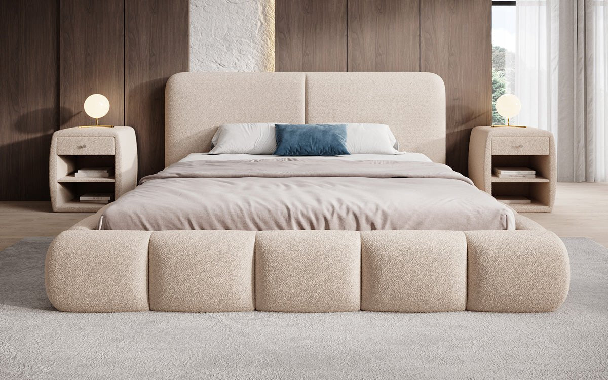 Designer-Polsterbett Lolita a Bouclé mat Stauraum