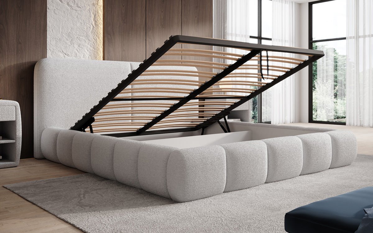 Designer-Polsterbett Lolita a Bouclé mat Stauraum