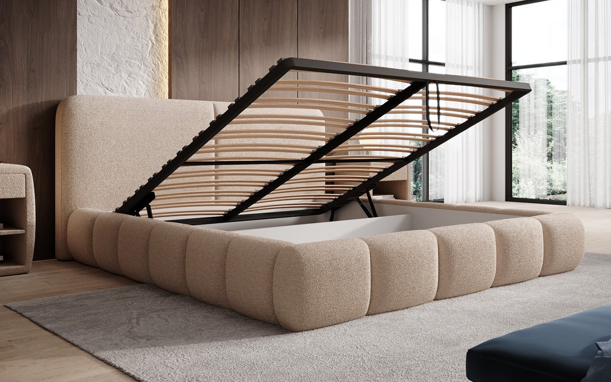 Designer-Polsterbett Lolita a Bouclé mat Stauraum