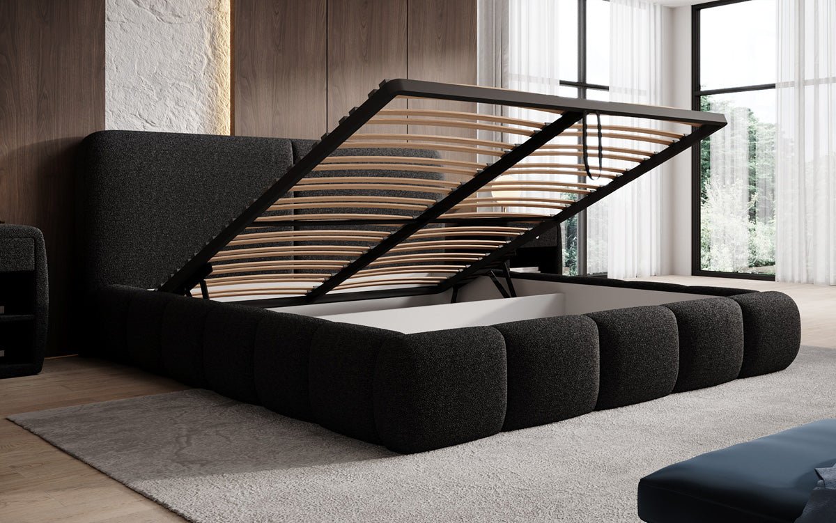 Designer-Polsterbett Lolita a Bouclé mat Stauraum