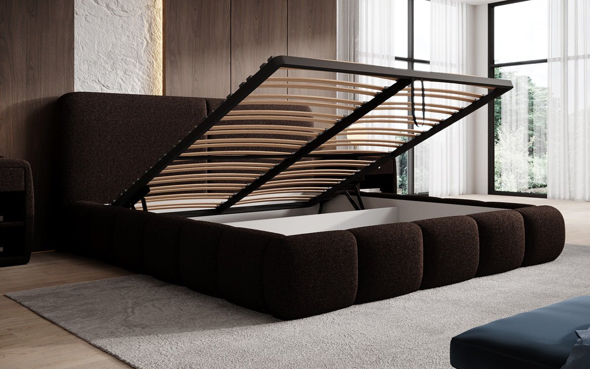 Designer-Polsterbett Lolita a Bouclé mat Stauraum