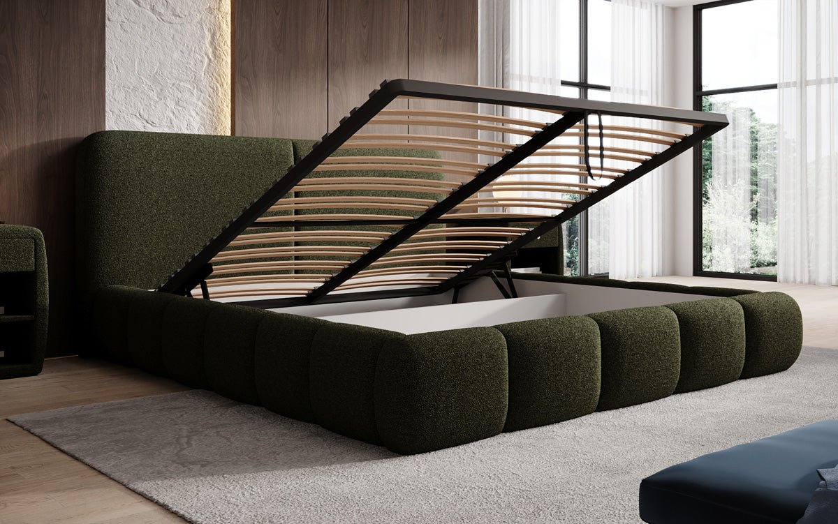 Designer-Polsterbett Lolita a Bouclé mat Stauraum