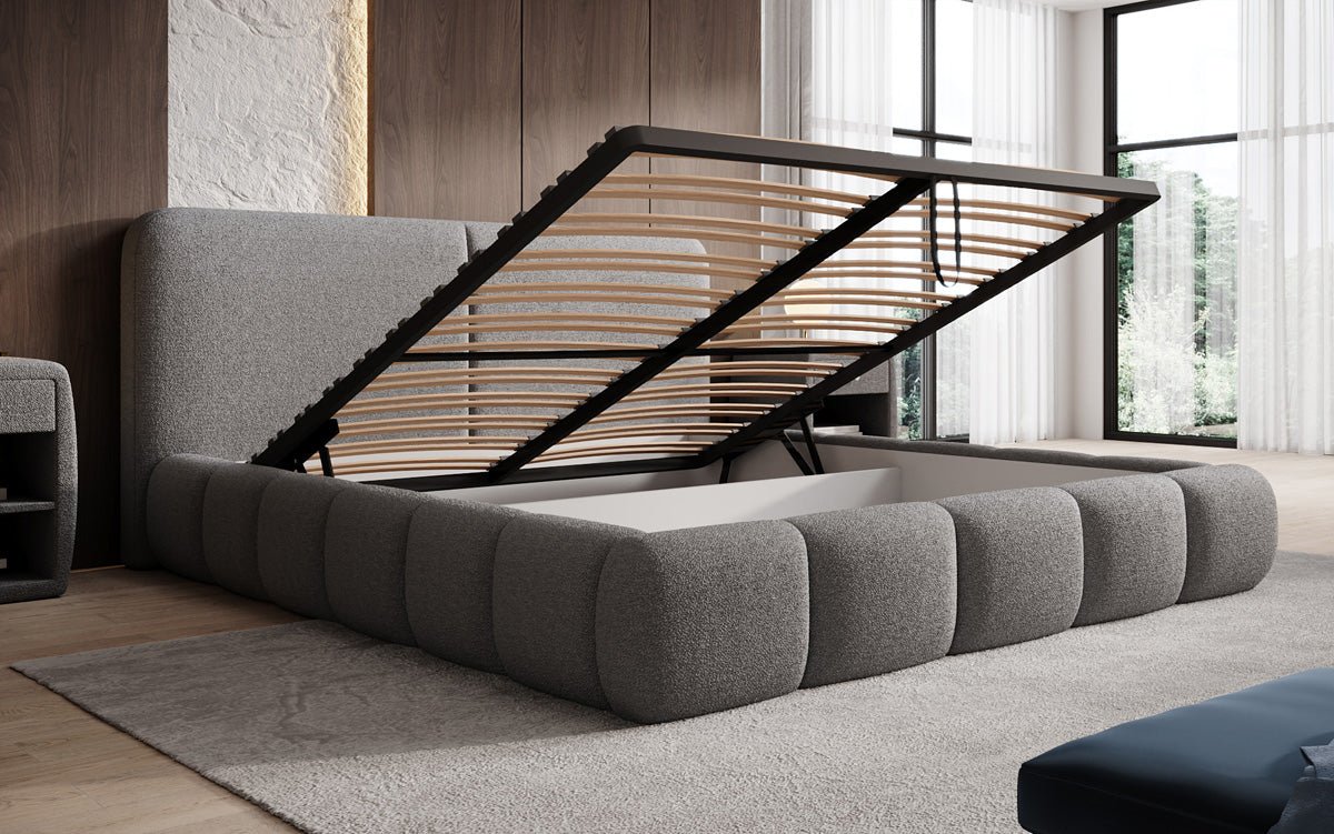 Designer-Polsterbett Lolita a Bouclé mat Stauraum