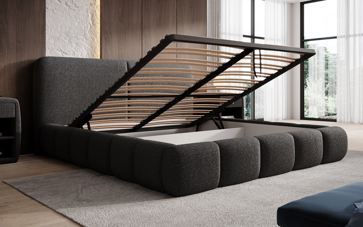 Designer-Polsterbett Lolita a Bouclé mat Stauraum