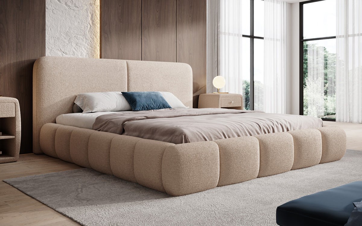 Designer-Polsterbett Lolita a Bouclé mat Stauraum