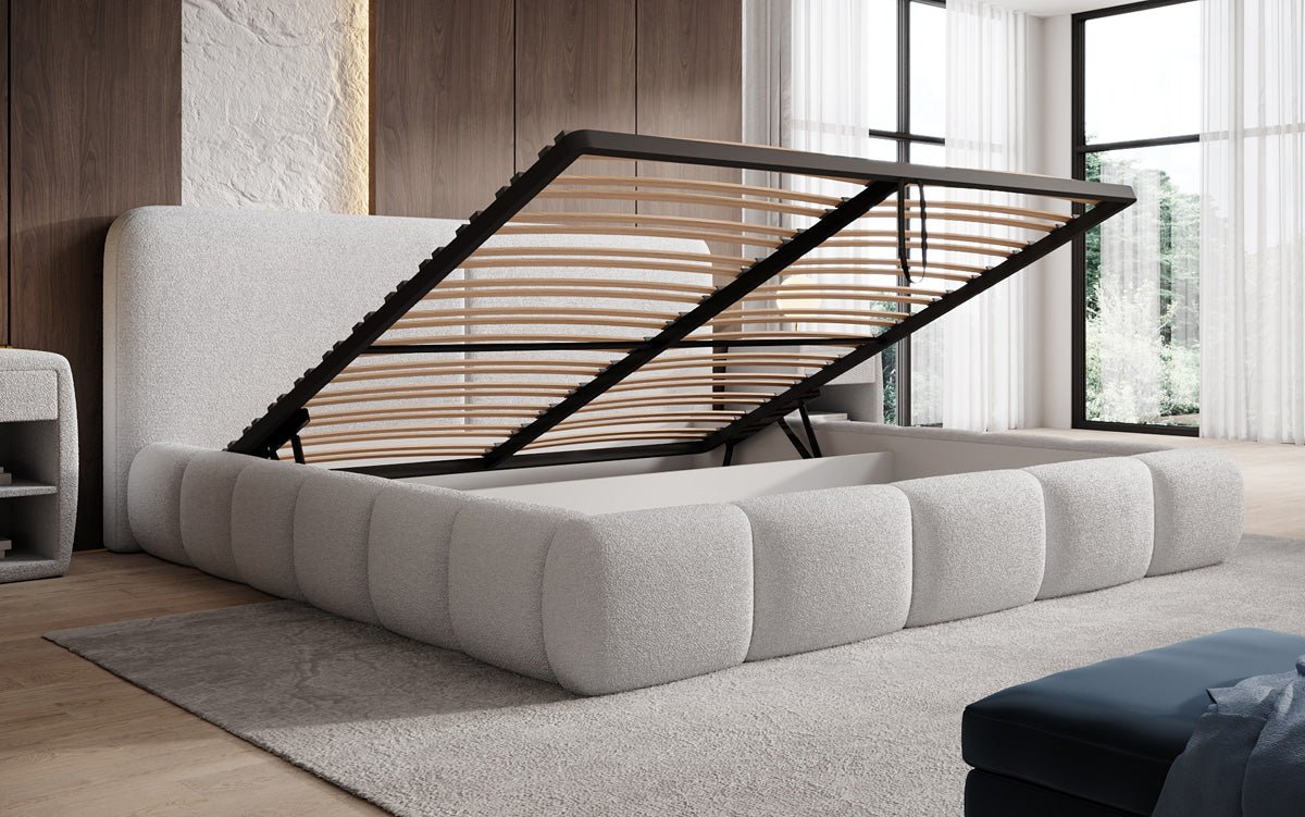 Designer-Polsterbett Lolita a Bouclé mat Stauraum