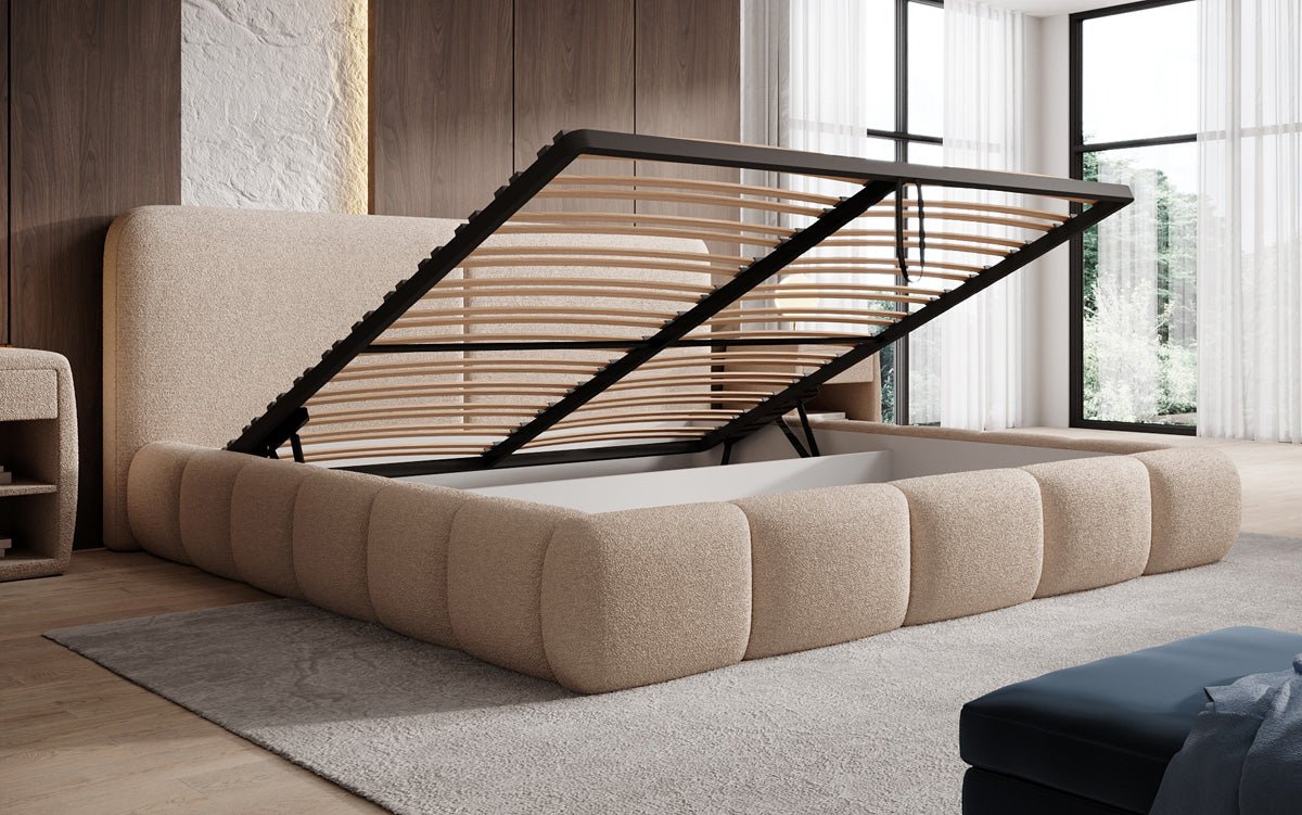 Designer-Polsterbett Lolita a Bouclé mat Stauraum