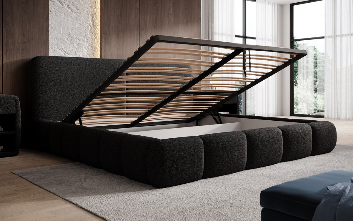 Designer-Polsterbett Lolita a Bouclé mat Stauraum