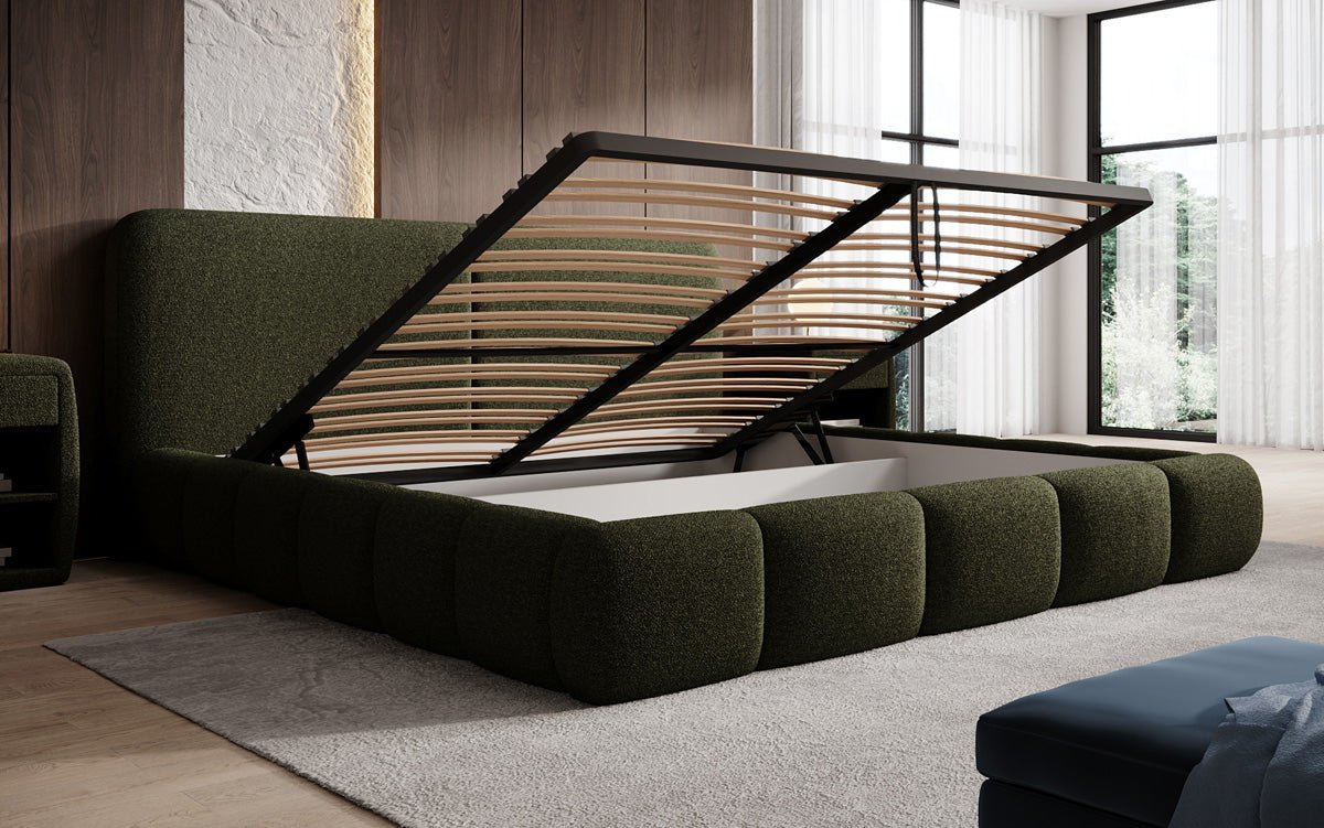 Designer-Polsterbett Lolita a Bouclé mat Stauraum