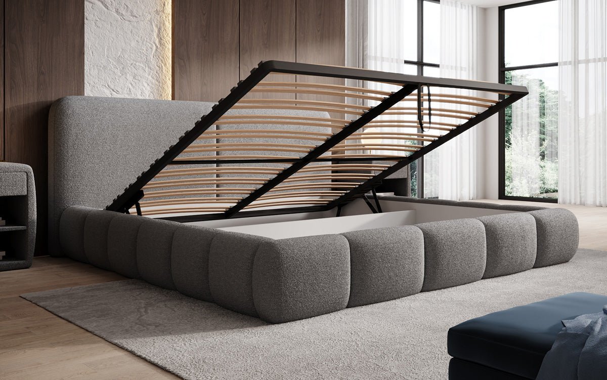 Designer-Polsterbett Lolita a Bouclé mat Stauraum