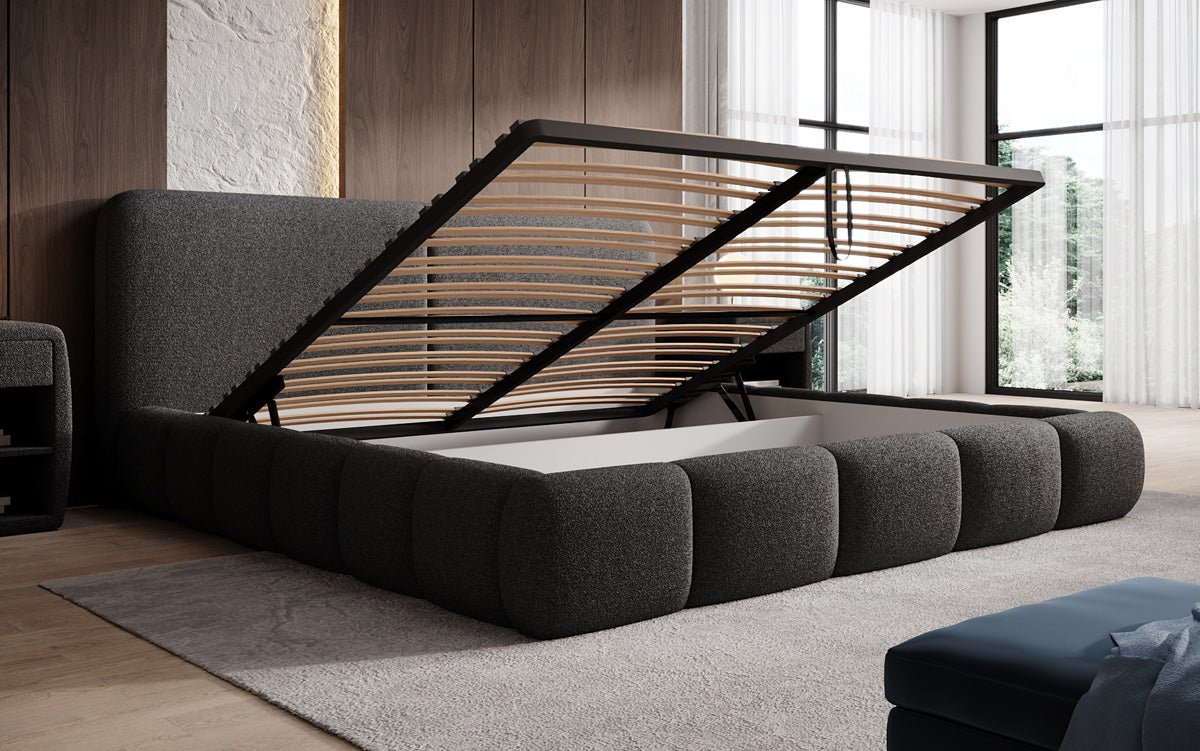 Designer-Polsterbett Lolita a Bouclé mat Stauraum