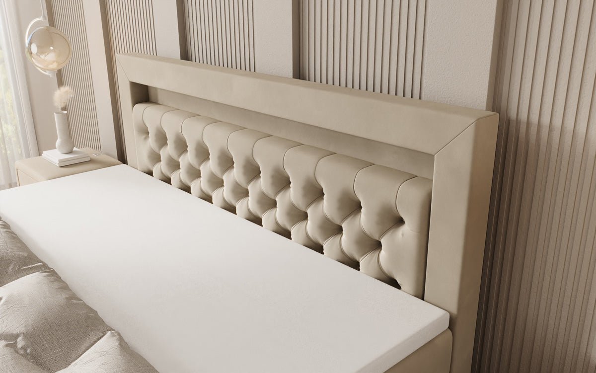 Lit boxspring Menzogna avec effet suspendu et LED en Velours