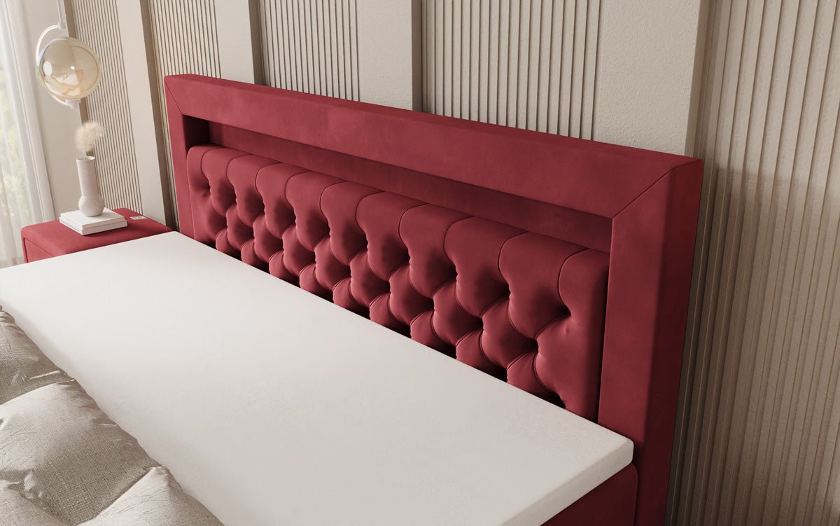 Lit boxspring Menzogna avec effet suspendu et LED en Velours