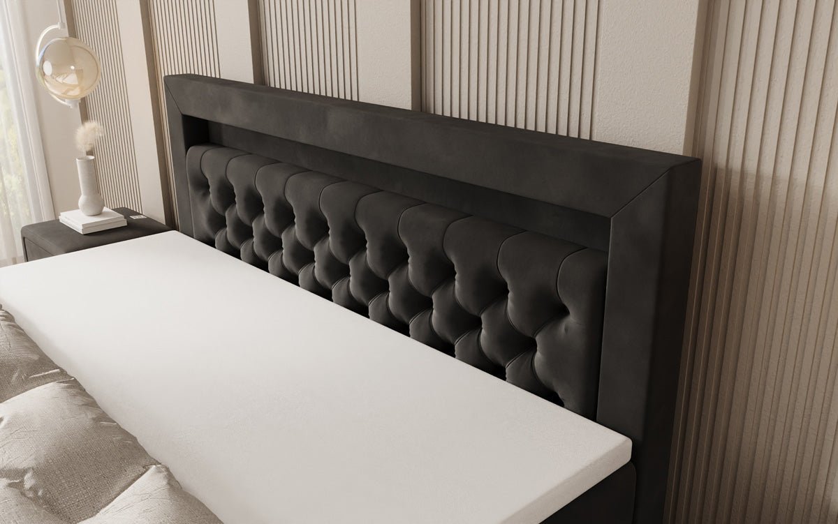 Lit boxspring Menzogna avec effet suspendu et LED en Velours