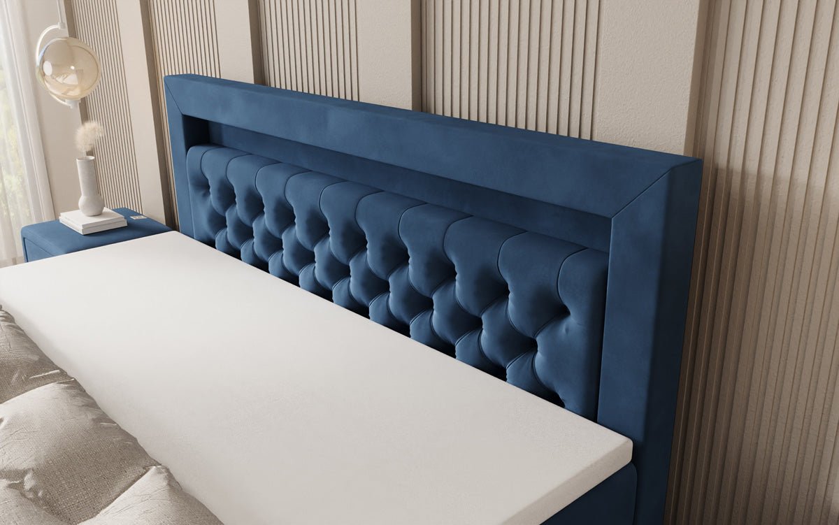 Lit boxspring Menzogna avec effet suspendu et LED en Velours