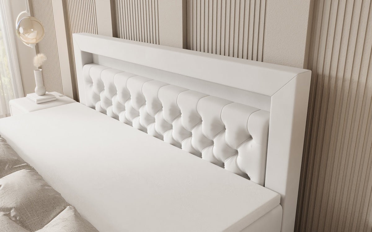 Lit boxspring Menzogna avec effet suspendu et LED en Velours