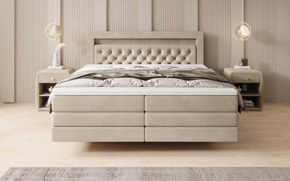 Lit boxspring Menzogna avec effet suspendu et LED en Velours